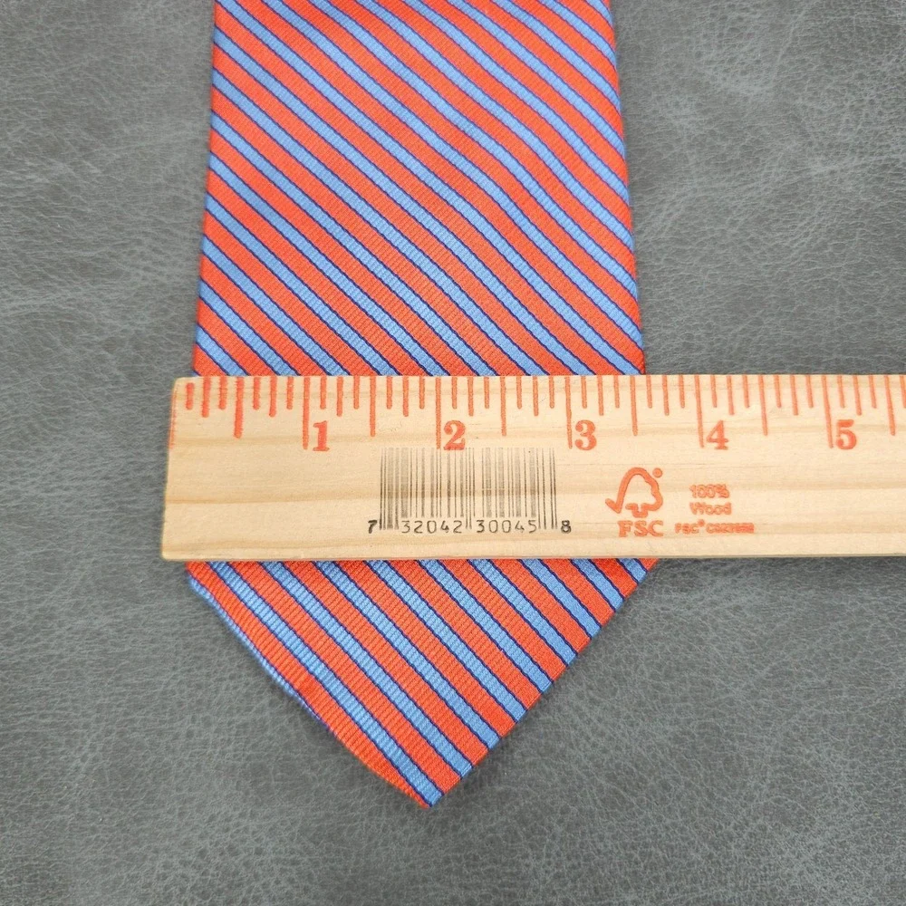 Brooks Brothers 346 Tie Mens Pure Silk Orange Blue Repp Stripe USA Necktie